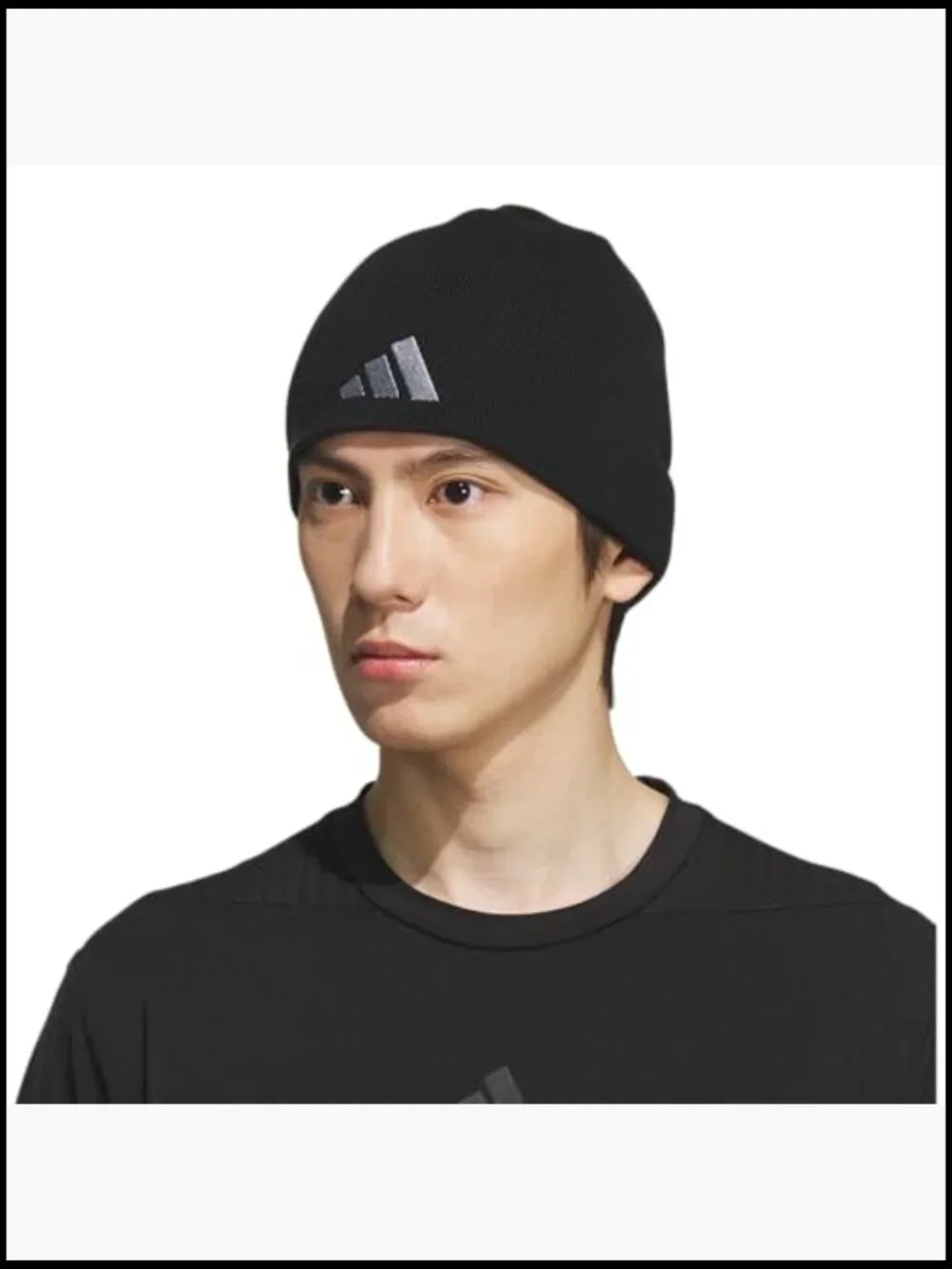 Reversible Beanie with Debossed Three-Stripe Design - Acrylic - Picture 5 of 7